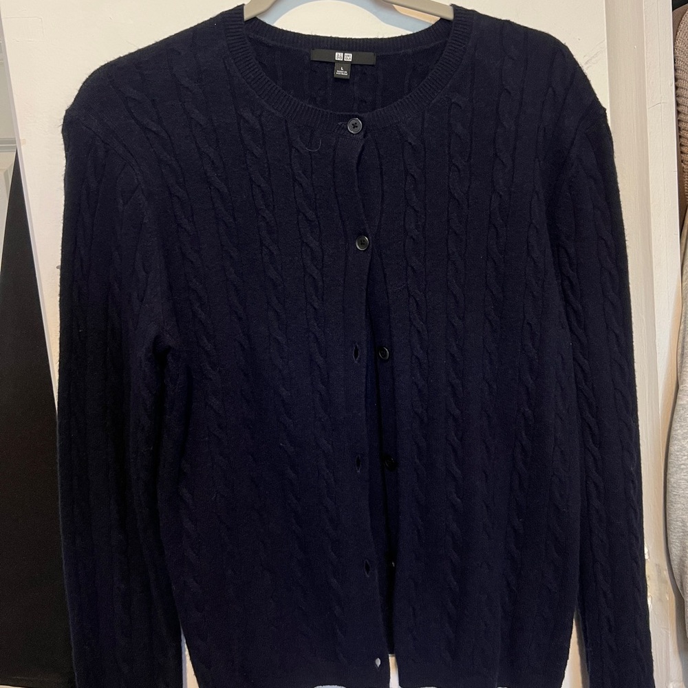 UNIQLO Navy Cable-Knit Crew Cardigan